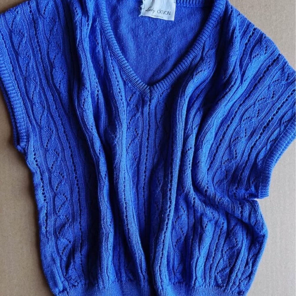 Lady Devon Vintage Cable Knit Sweater Vest | Periwinkle Blue | Made in USA